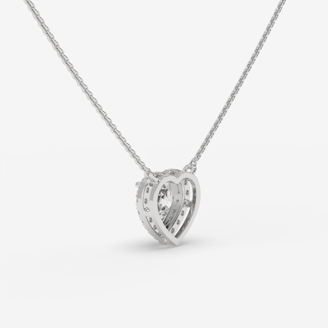 Heart-Shaped Diamond White Gold Necklace with Halo Setting