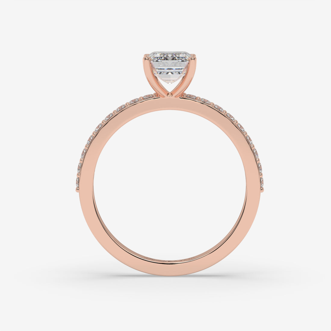 Emerald-cut diamond Rose Gold Ring with Channel-Set Band