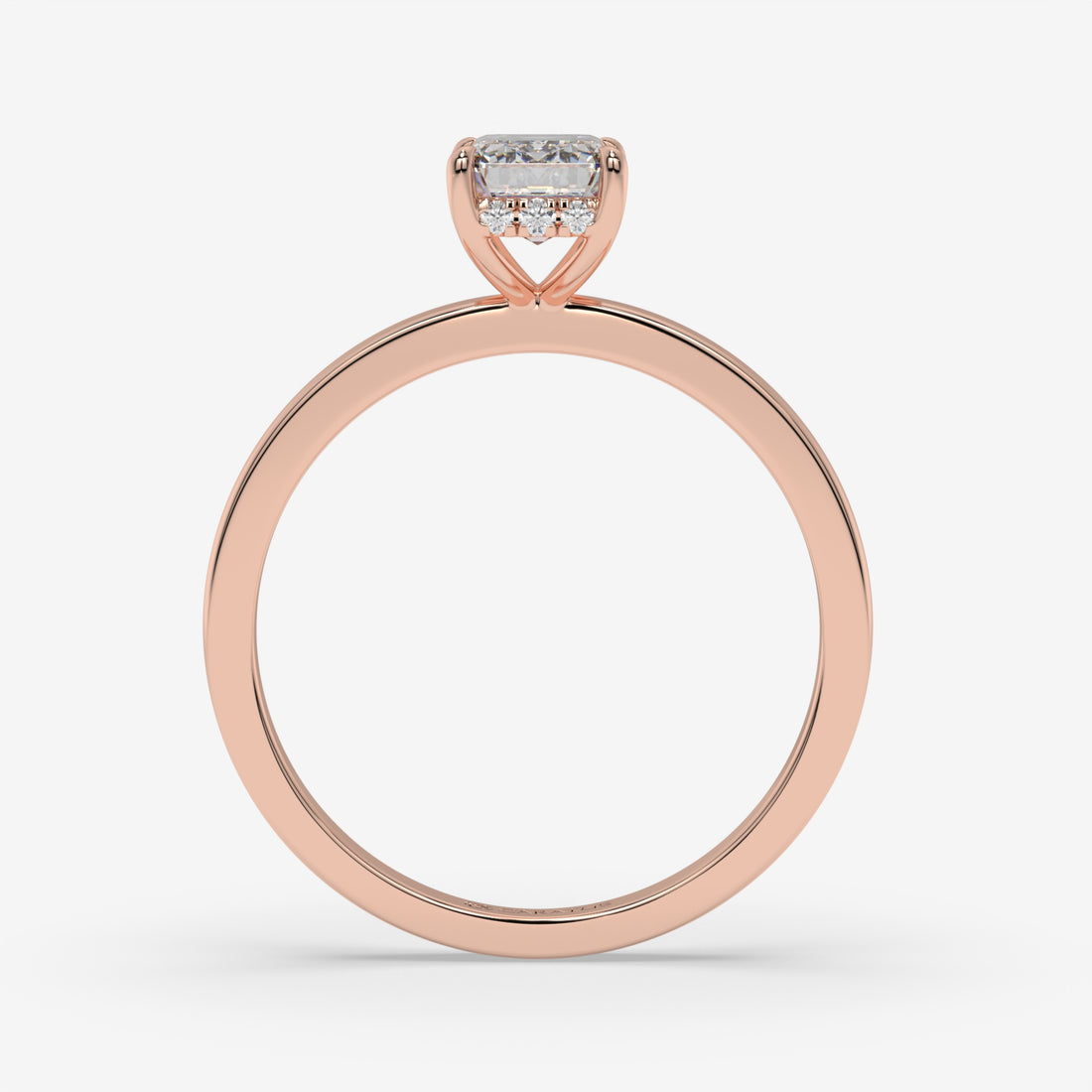 Emerald-Cut Diamond Hidden Halo Rose Gold Ring with Round Diamonds