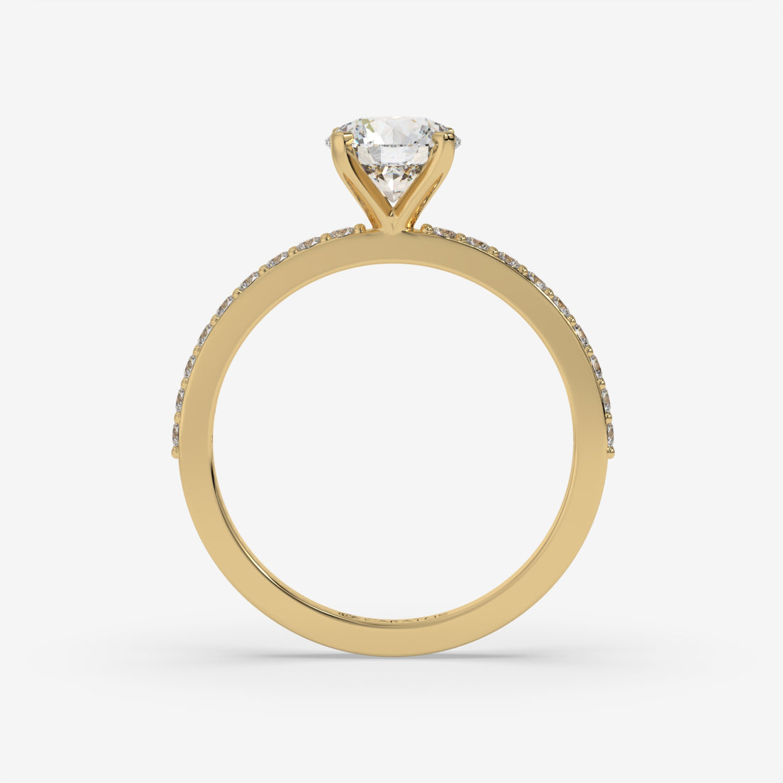 Cushion-cut diamond Ring with Channel-Side Diamonds in Yellow Gold