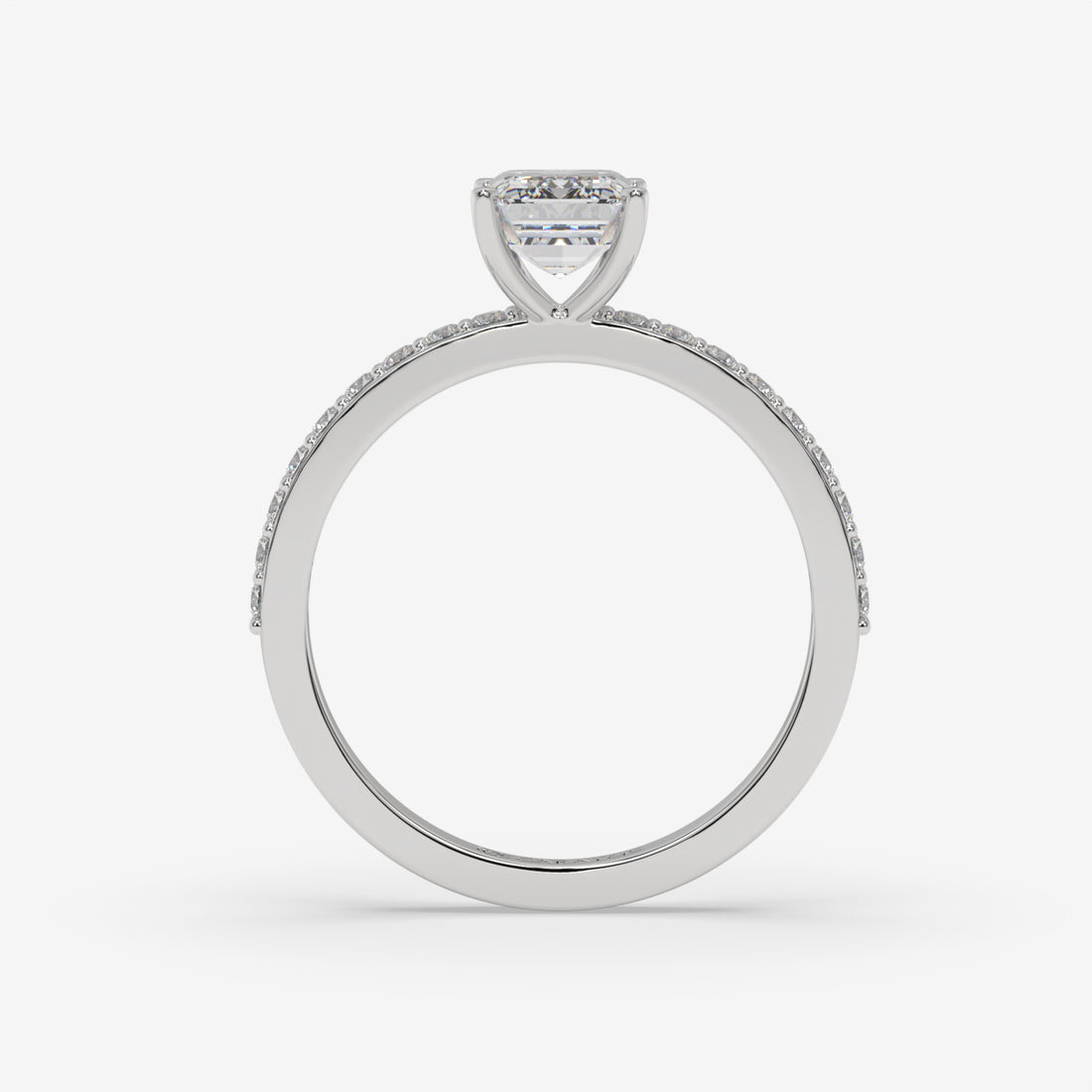 Emerald-cut diamond White Gold Ring with Channel-Set Band