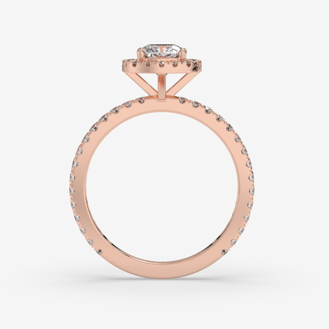 Cushion-Cut Diamond Halo Ring with Round Accent Diamonds in Rose Gold