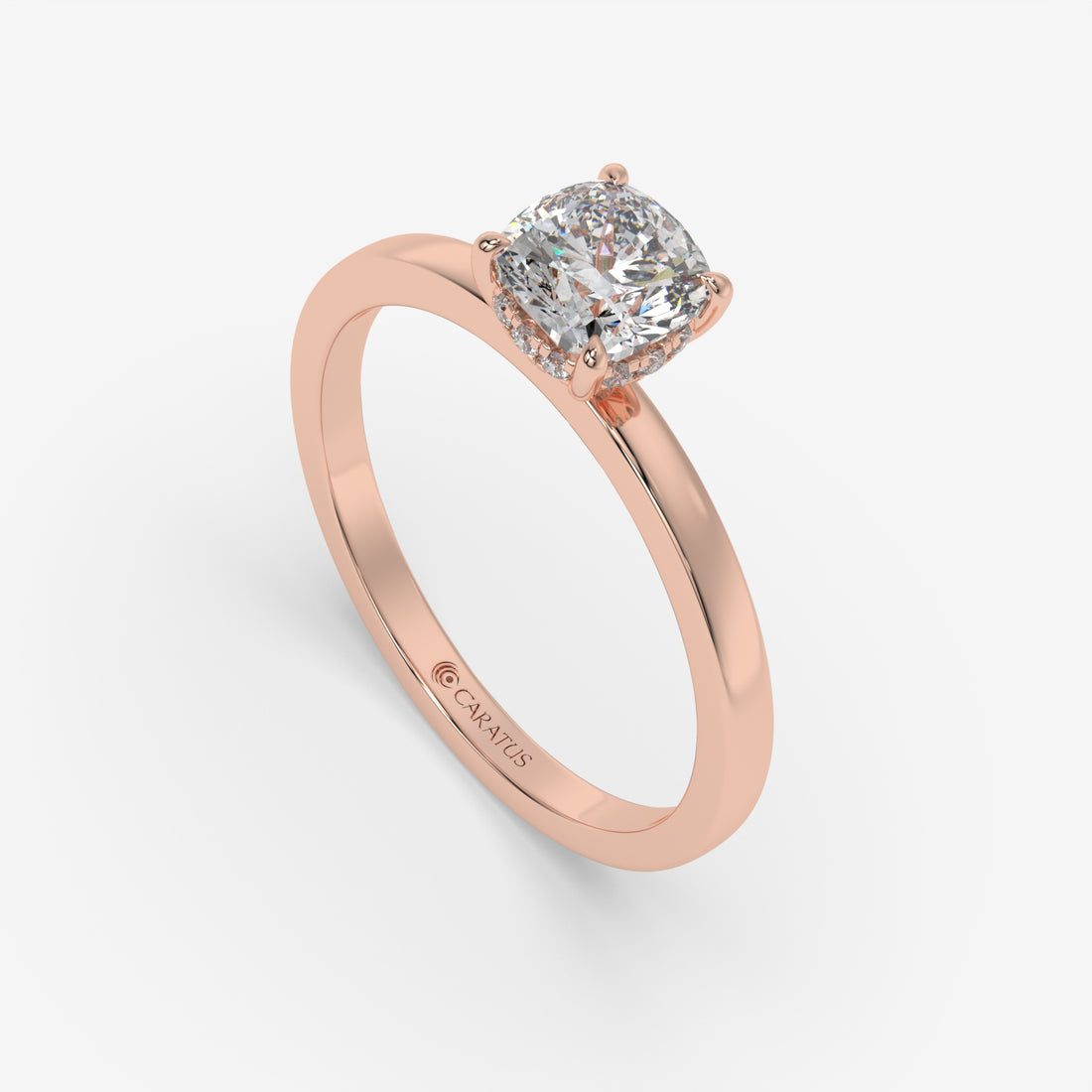 Cushion-Cut Diamond Engagement Ring with Hidden Halo in Rose Gold