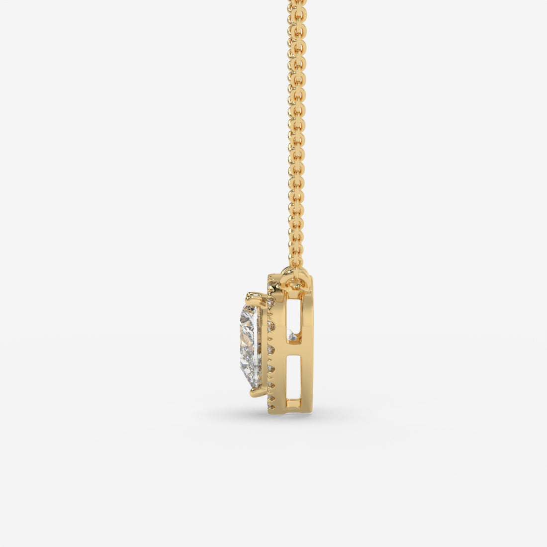 Heart-Shaped Diamond Yellow Gold Necklace with Halo Setting