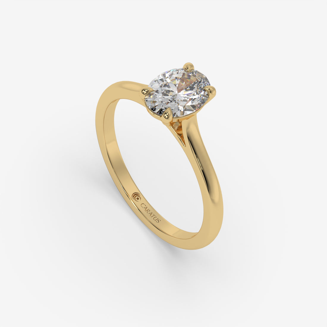 Oval Diamond Cathedral Ring in 1.00 CT Yellow Gold