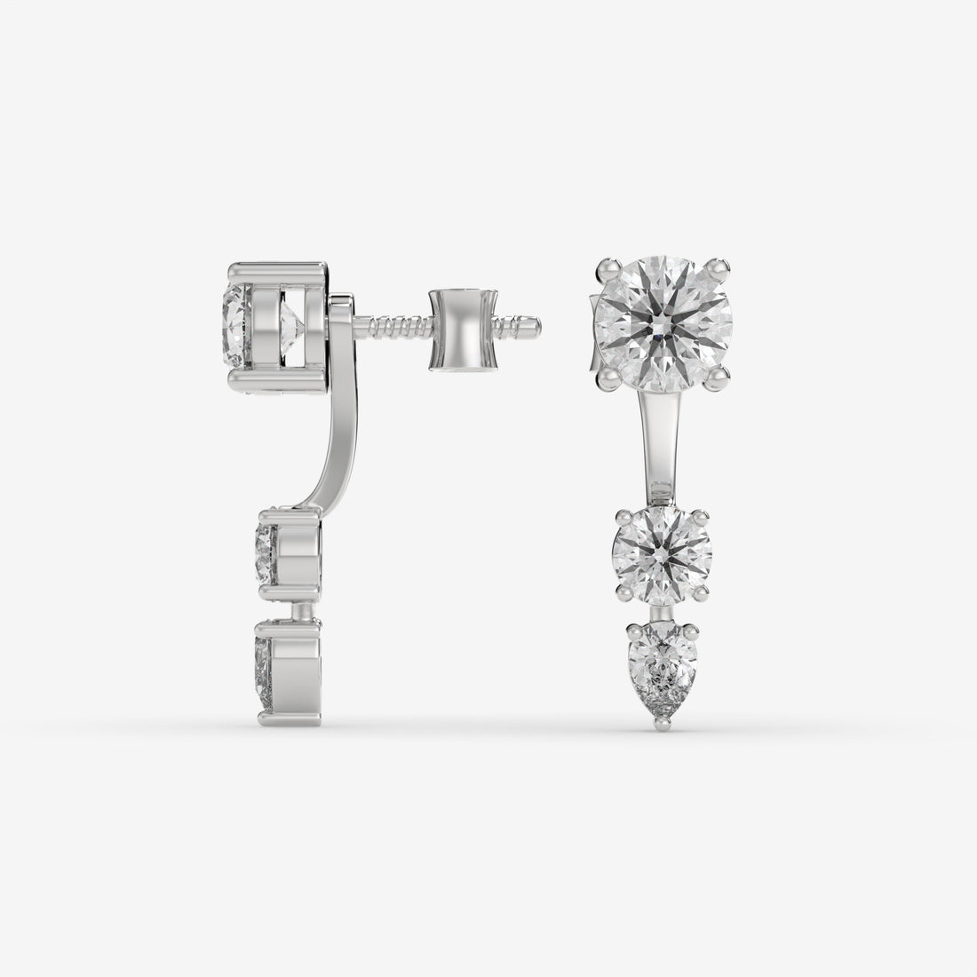 14K White Gold Round & Pear-Cut Dangling Diamond Earrings