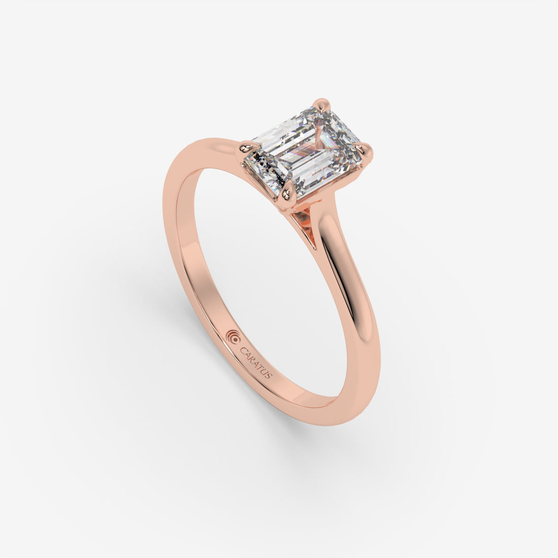Rose Gold Cathedral Emerald-Cut Diamond Ring with Round Accents