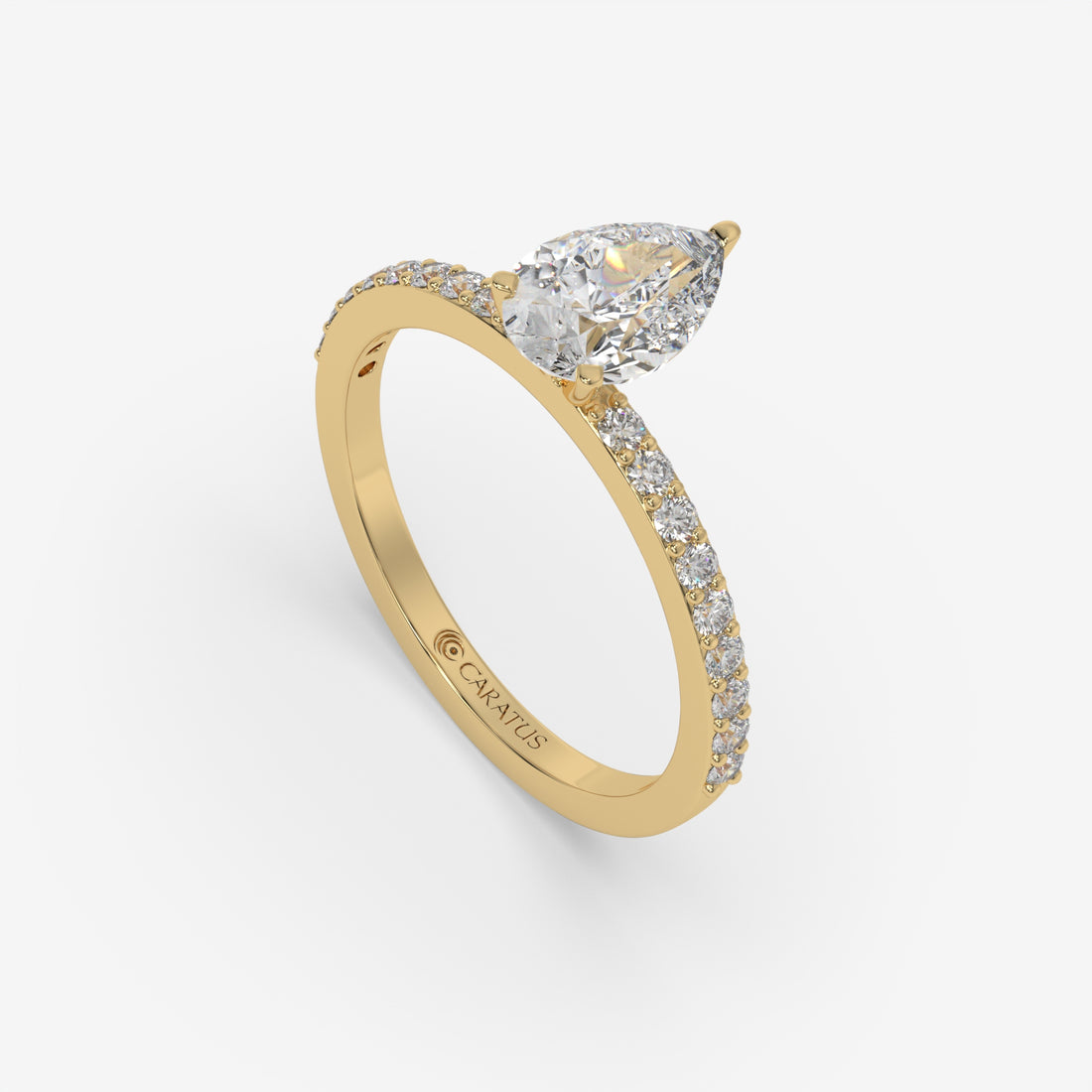 Pear-Shaped Diamond Yellow Gold Ring with Channel Set Band