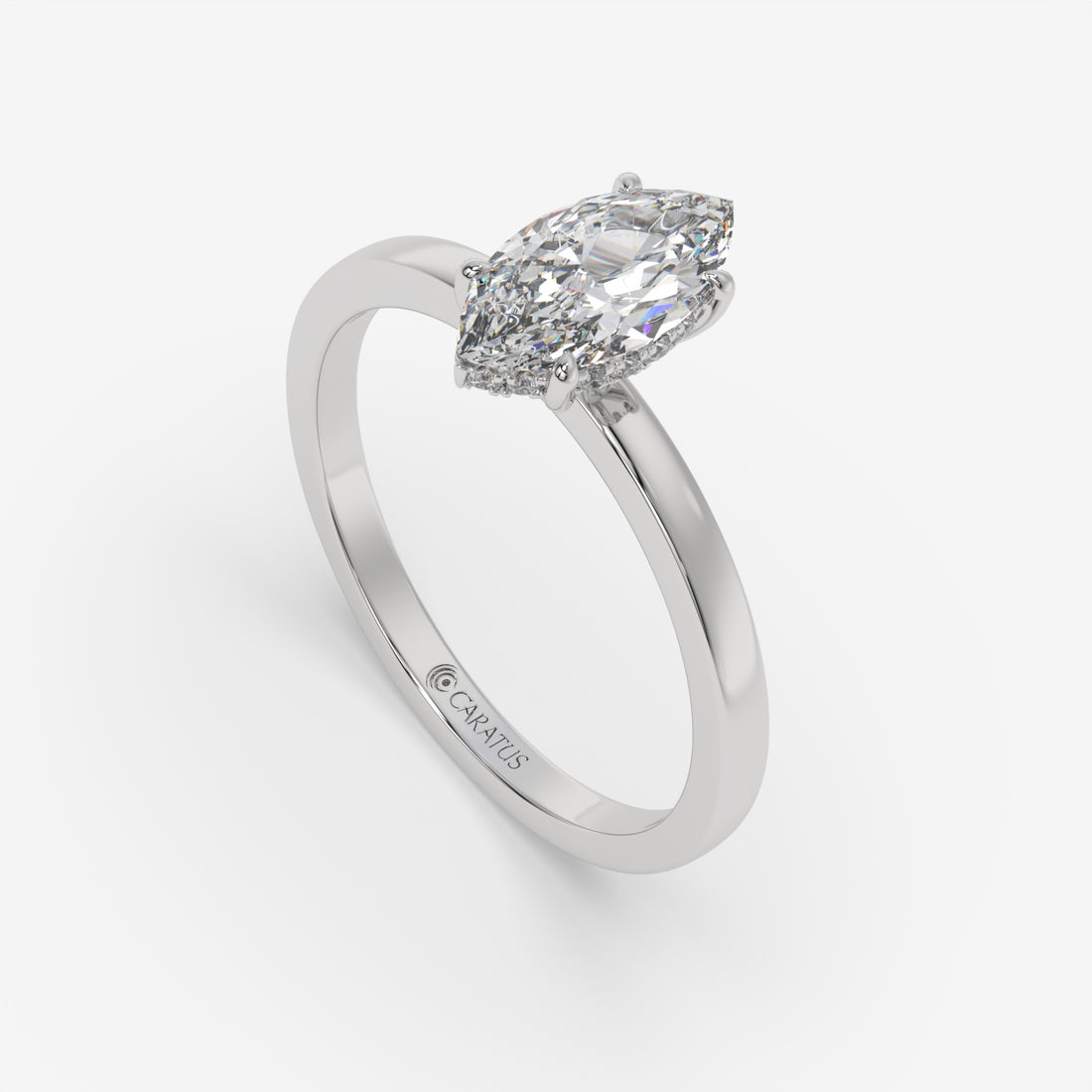 Marquise Diamond Ring with Round Side Diamonds in White Gold