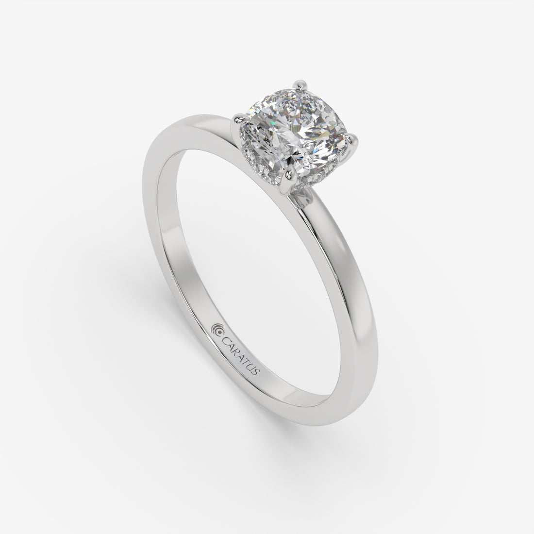 Cushion-Cut Diamond Engagement Ring with Hidden Halo in White Gold