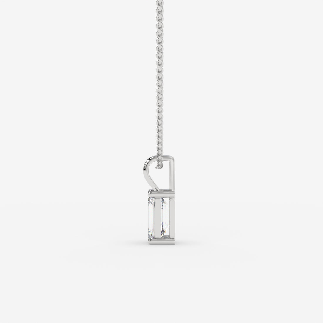 “I”-Shaped White Gold Diamond Pendant with Emerald-Cut Center Diamond