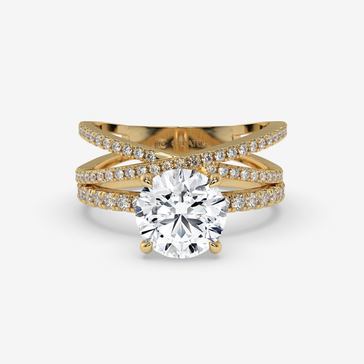 Yellow Gold Intertwined Round Diamond Ring