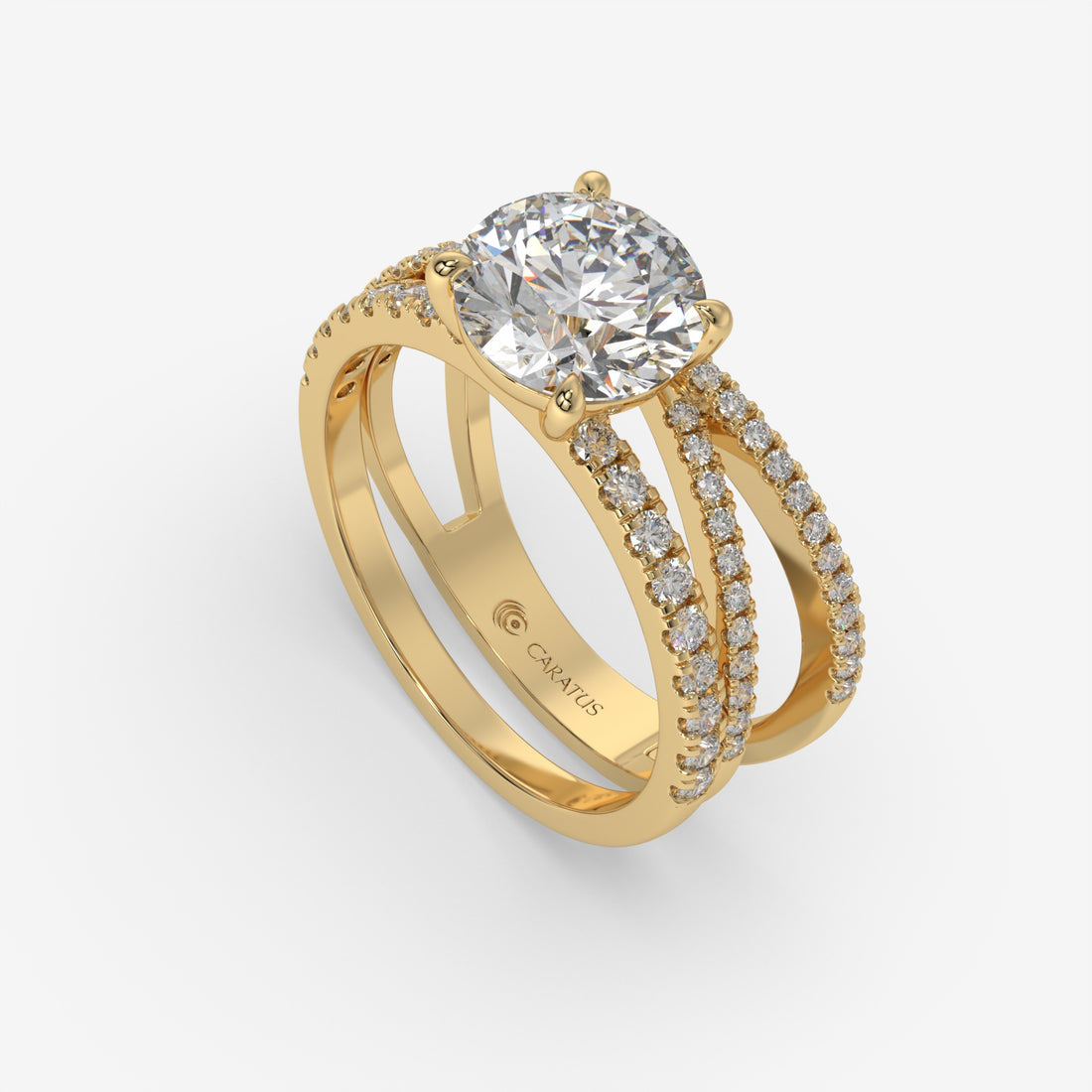 Yellow Gold Intertwined Round Diamond Ring