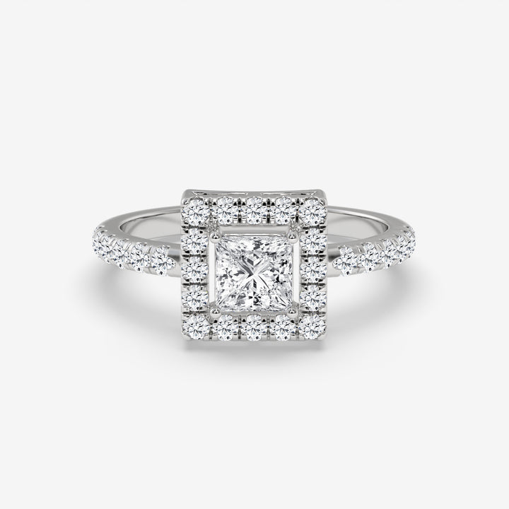 Princess Halo Diamond White Gold Ring with Round Diamonds
