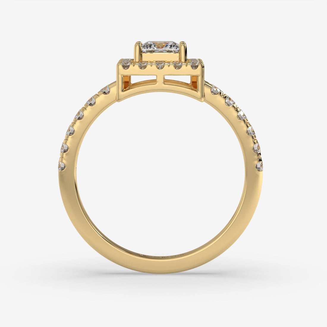 Princess Halo Diamond Yellow Gold Ring with Round Diamonds