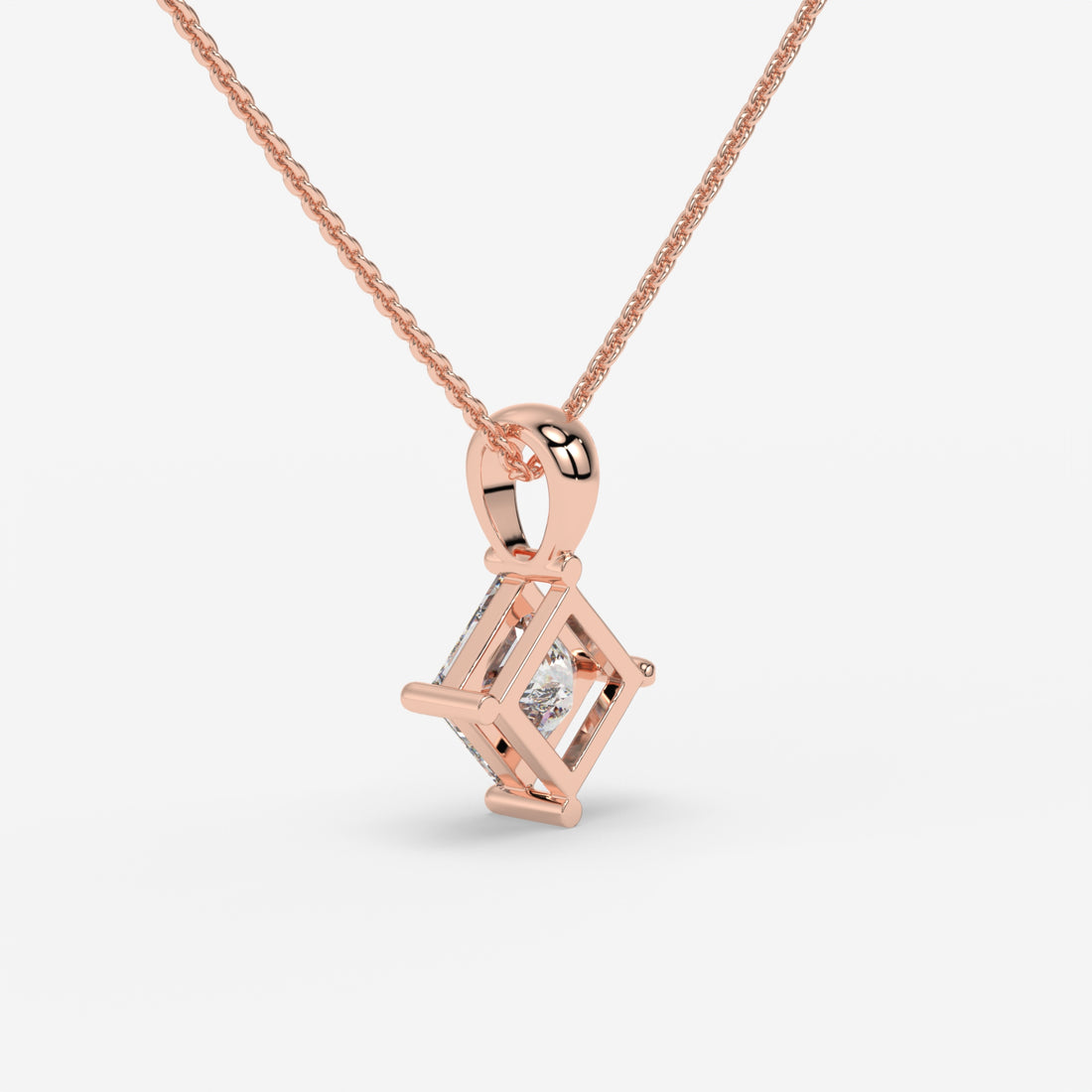 1.00 CT Princess-Cut Diamond Rose Gold Pendant with Minimalist Design