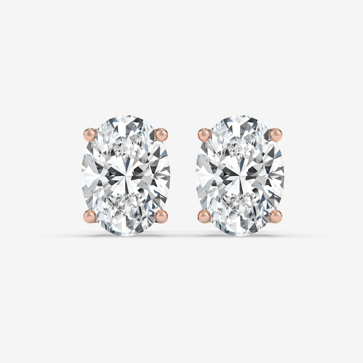 Classic Oval-Shaped Diamond Stud Rose Gold Earrings