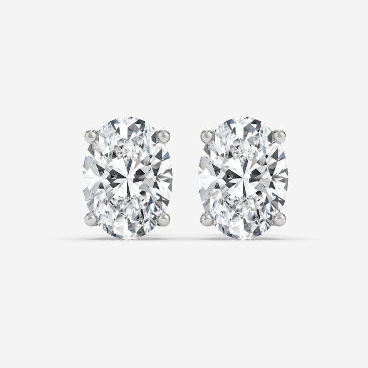 Classic Oval-Shaped Diamond Stud White Gold Earrings