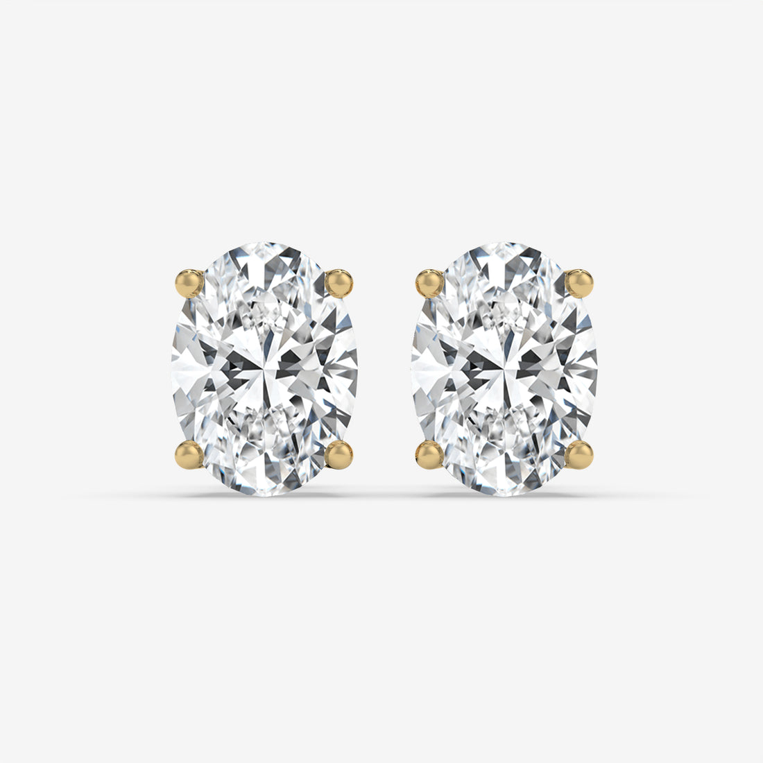 Classic Oval-Shaped Diamond Stud Yellow Gold Earrings