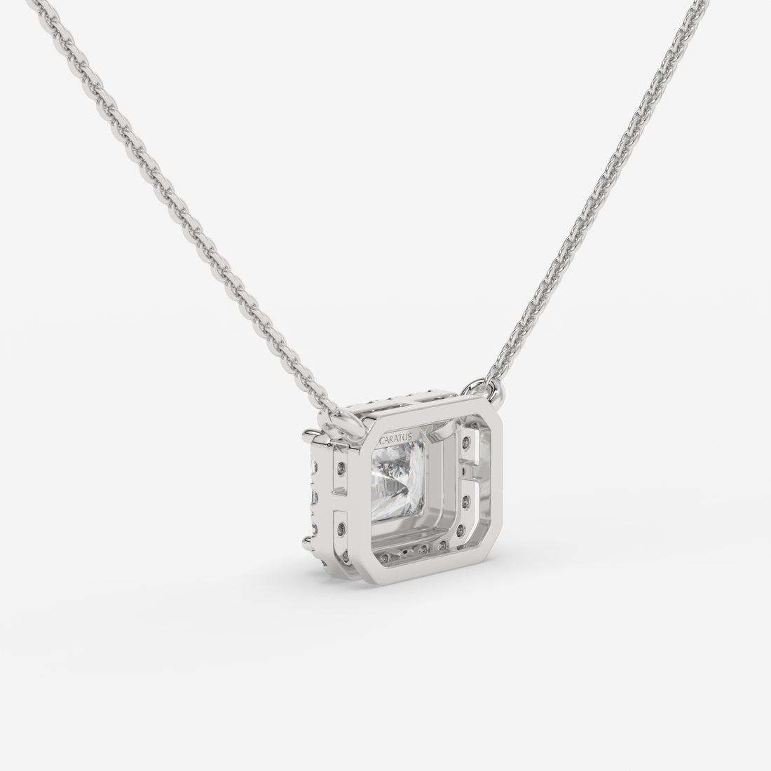1.00 CT White Gold Radiant-Cut Diamond Pendant with Square Halo