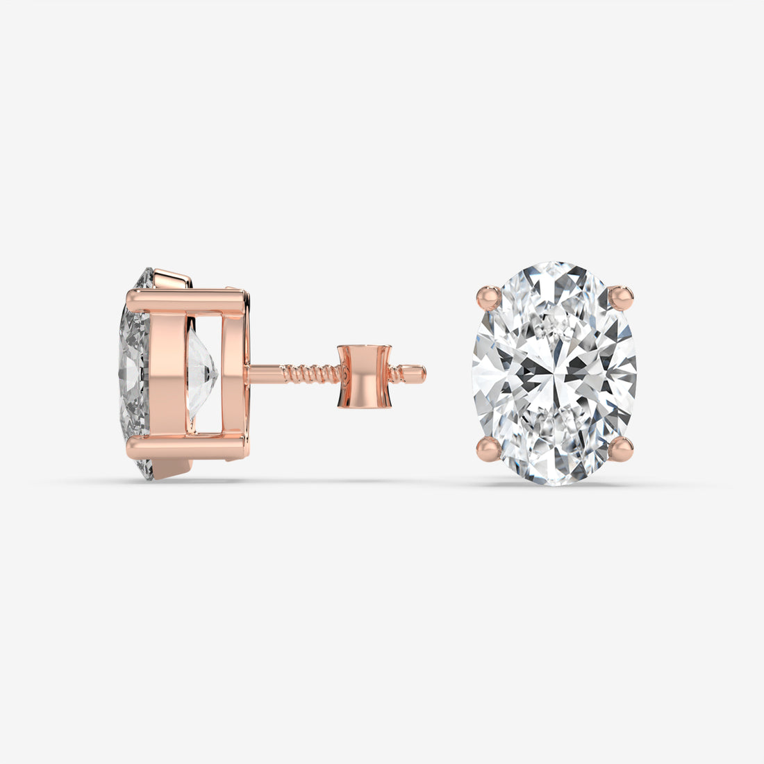 Classic Oval-Shaped Diamond Stud Rose Gold Earrings