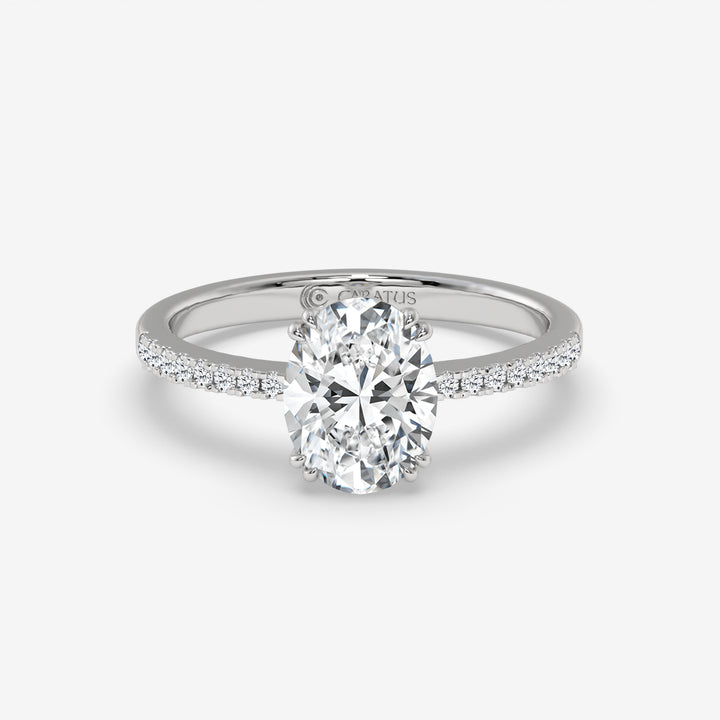 White Gold Oval-Cut Diamond Pavé Ring with Radiant Sparkle