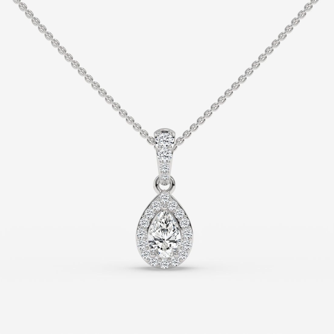 Pear-Shaped Diamond Pendant with Round Diamond Accents in White Gold