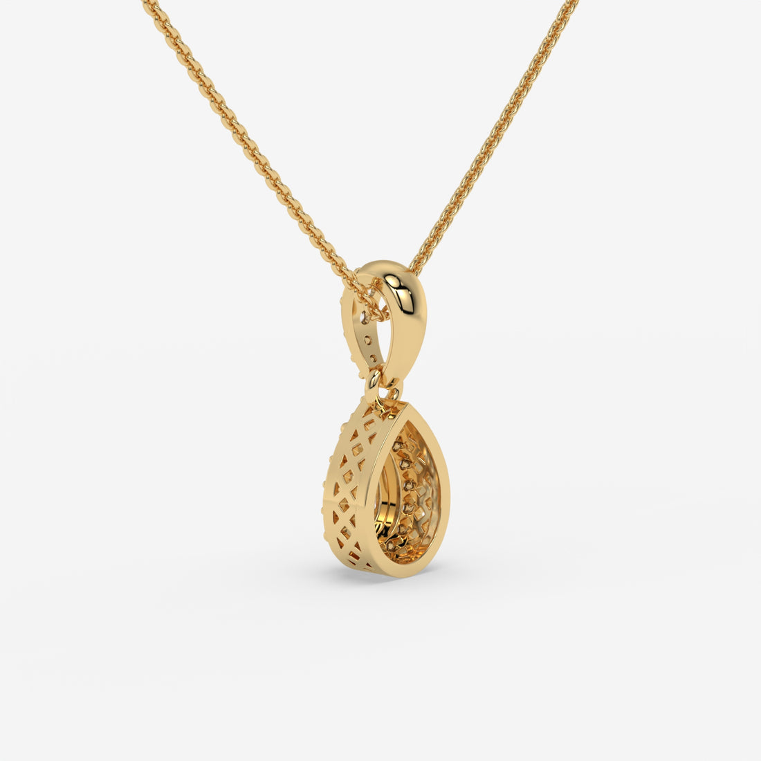 Pear-Shaped Diamond Pendant with Round Diamond Accents in Yellow Gold