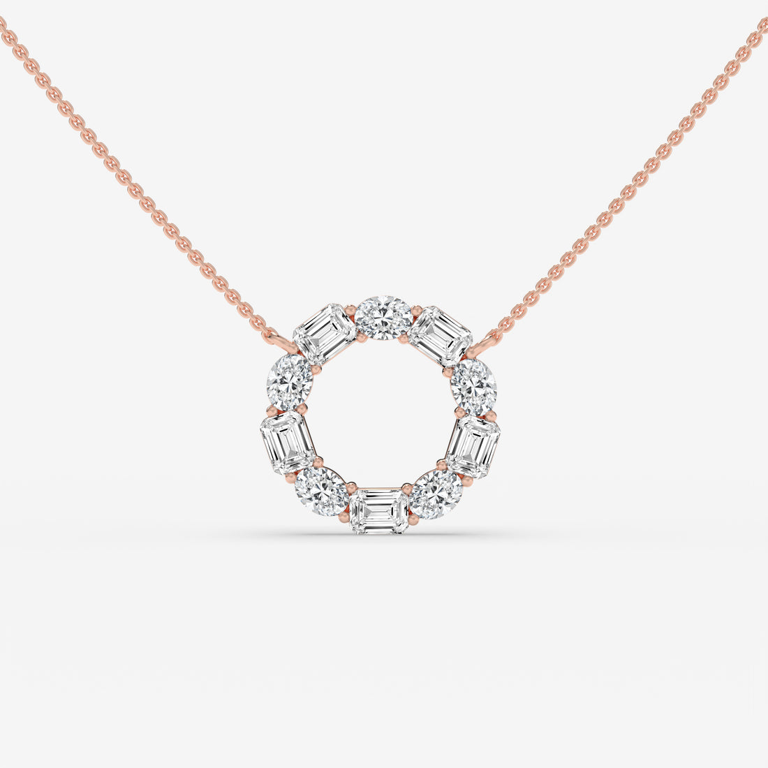 Diamond Circle White Gold Pendant with Oval and Emerald-Cut Diamonds