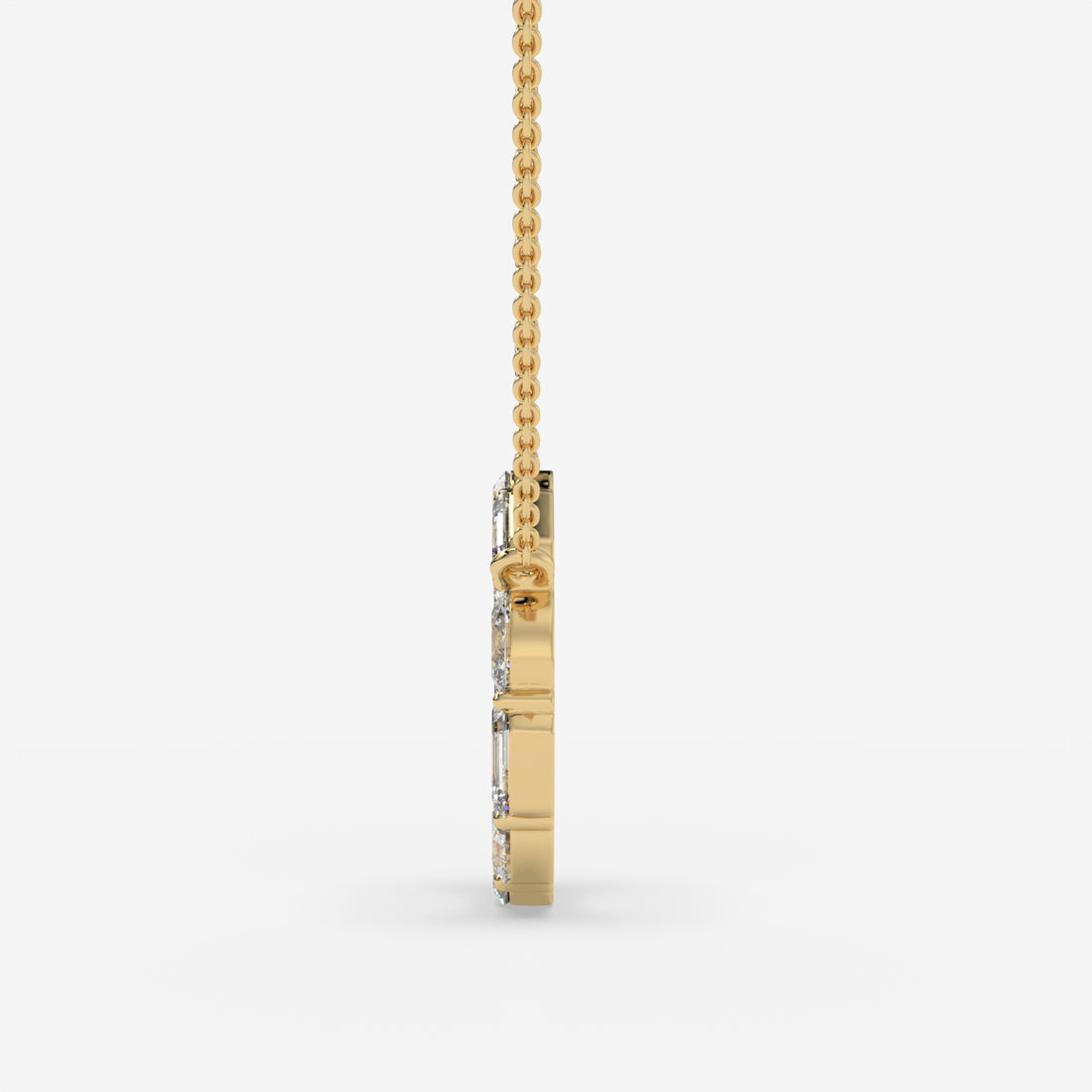 Diamond Circle Yellow Gold Pendant with Oval and Emerald-Cut Diamonds