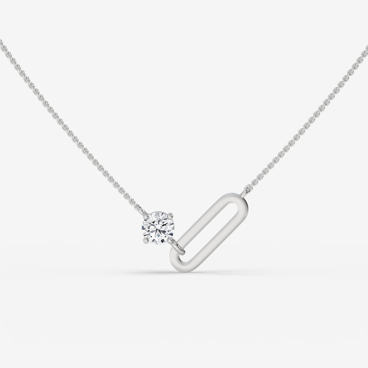 Intertwined Oval and Round Diamond Rectangle White Gold Pendant