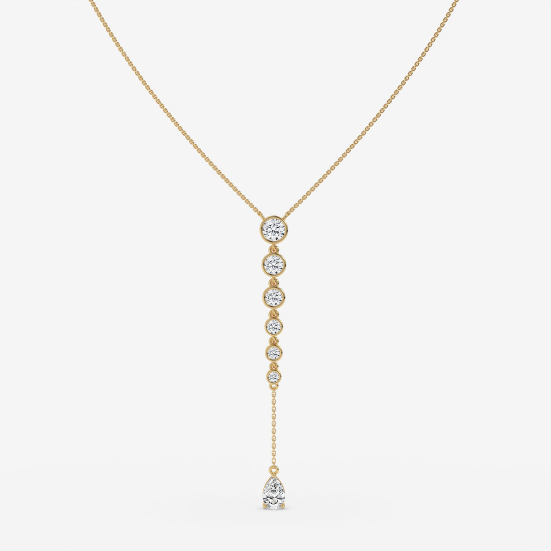 White Gold Vertical Diamond Pendant with Pear and Round-Cut Stones