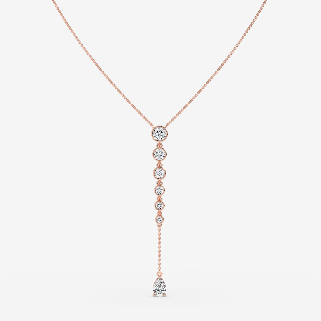 White Gold Vertical Diamond Pendant with Pear and Round-Cut Stones