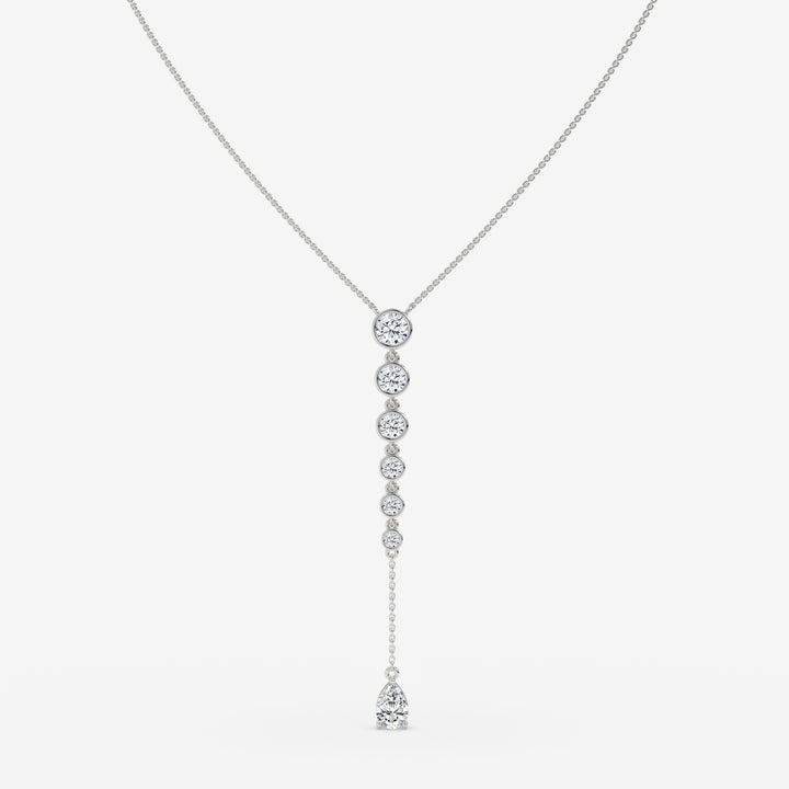 White Gold Vertical Diamond Pendant with Pear and Round-Cut Stones
