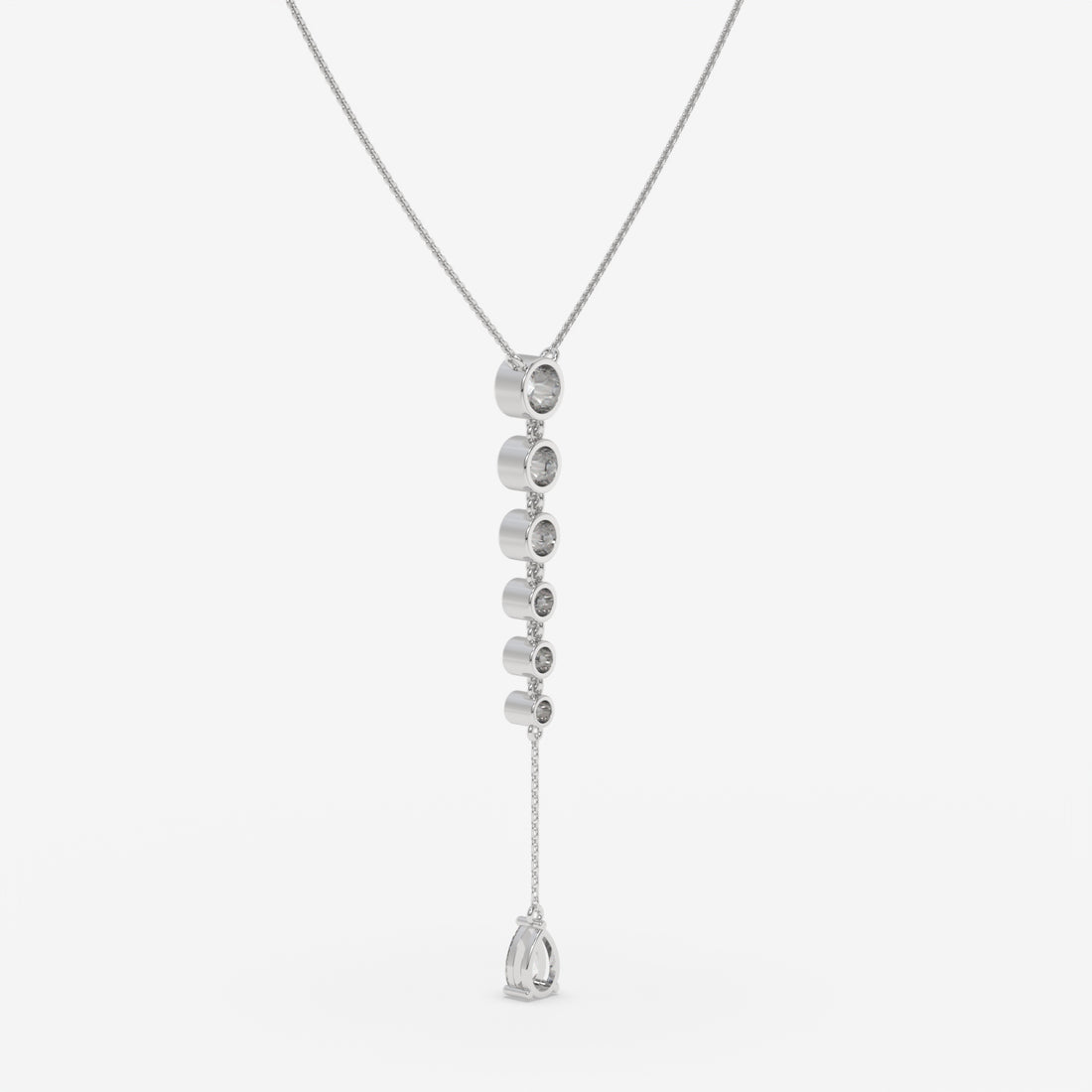 White Gold Vertical Diamond Pendant with Pear and Round-Cut Stones