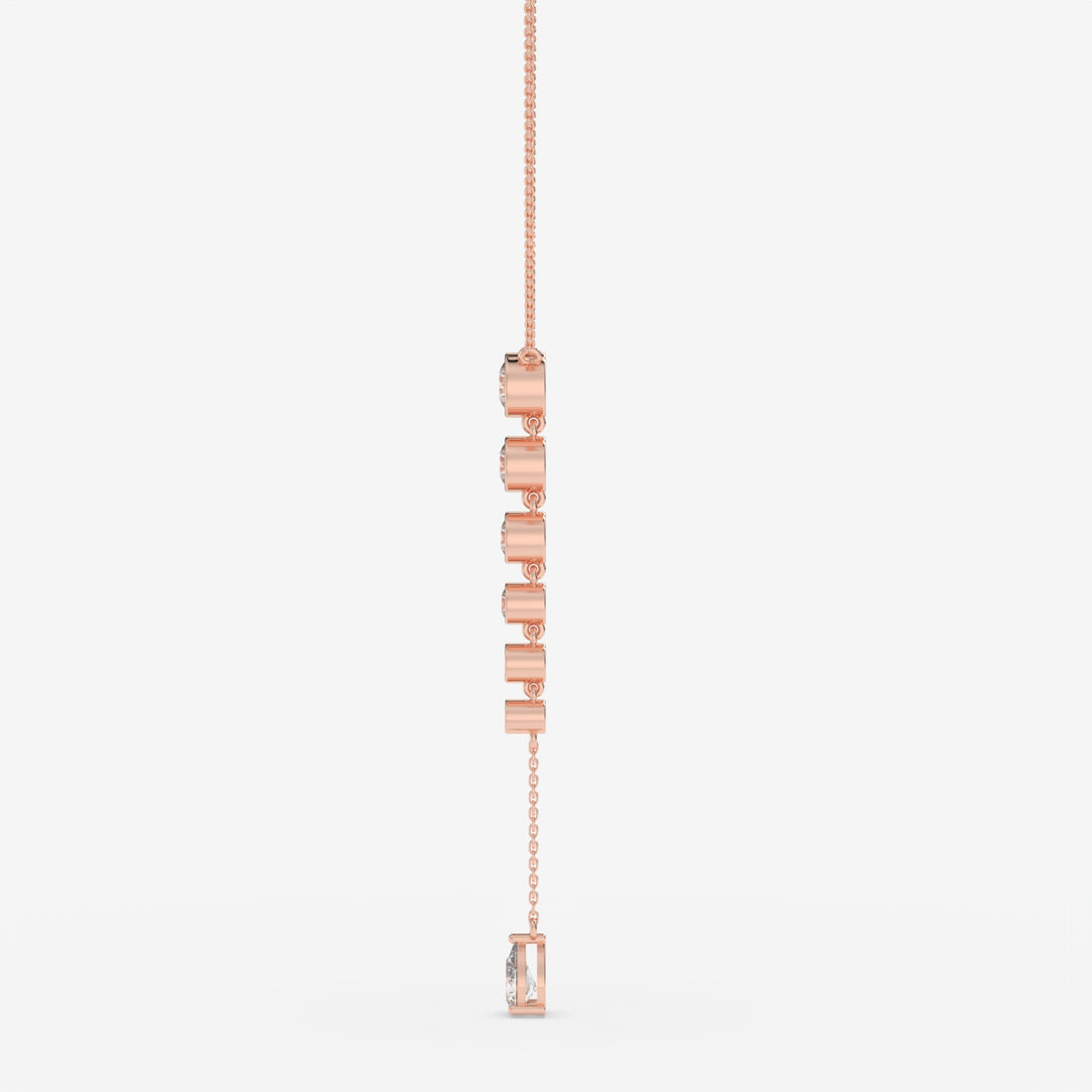 Rose Gold Vertical Diamond Pendant with Pear and Round-Cut Stones