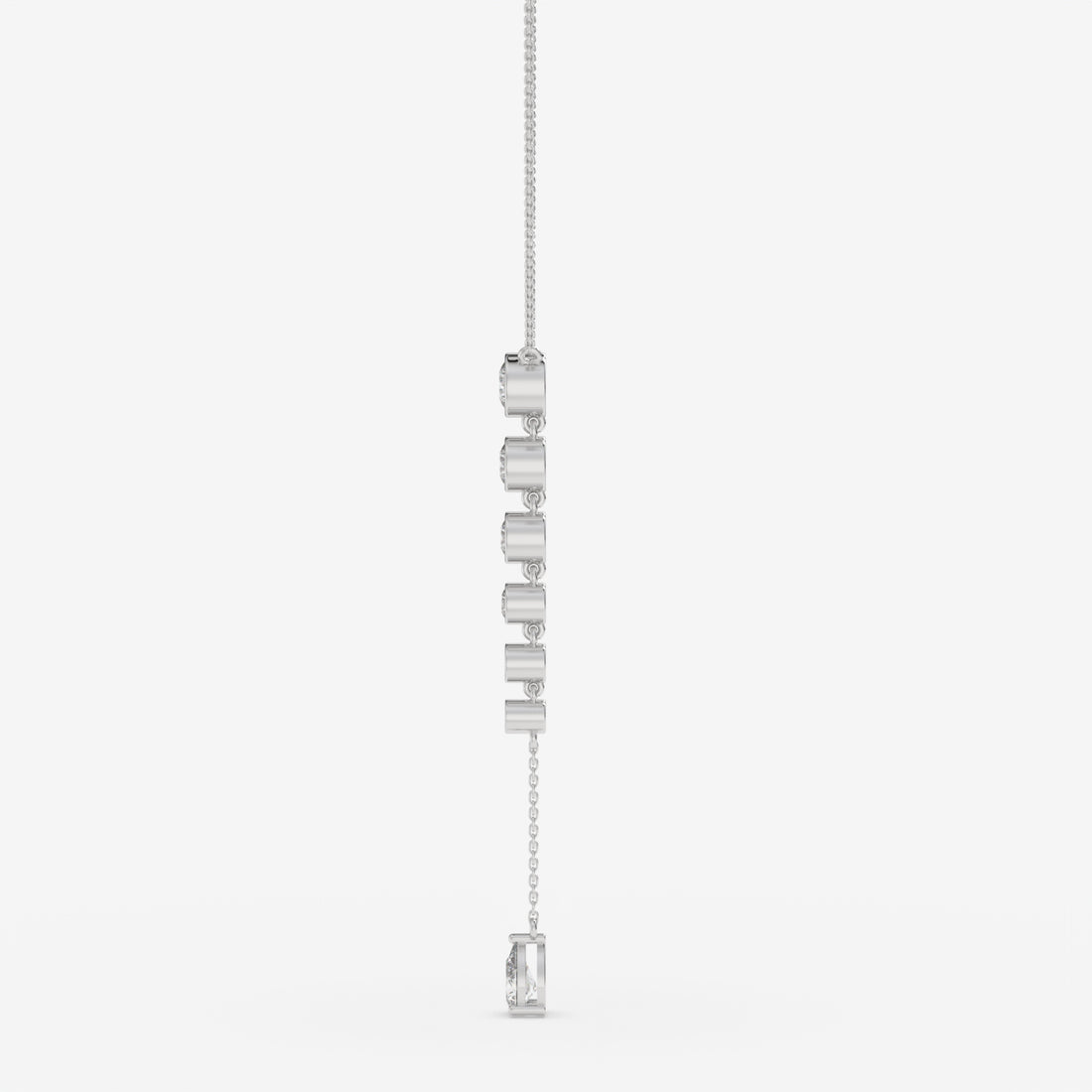 White Gold Vertical Diamond Pendant with Pear and Round-Cut Stones