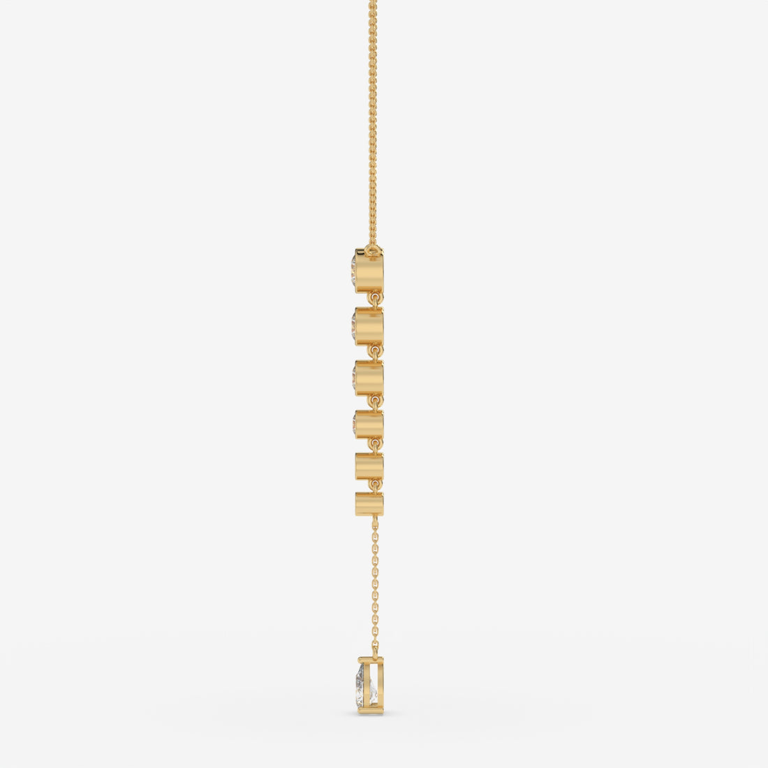 Yellow Gold Vertical Diamond Pendant with Pear and Round-Cut Stones