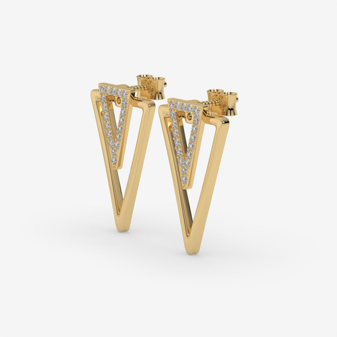 Geometric Diamond Stud Yellow Gold Earrings