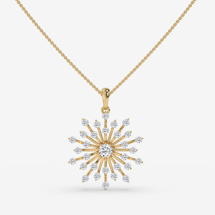 Sunburst Yellow Gold Diamond Pendant with Round-Cut Center Stone