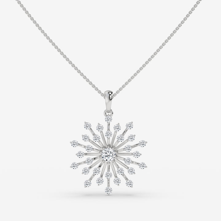 Sunburst White Gold Diamond Pendant with Round-Cut Center Stone