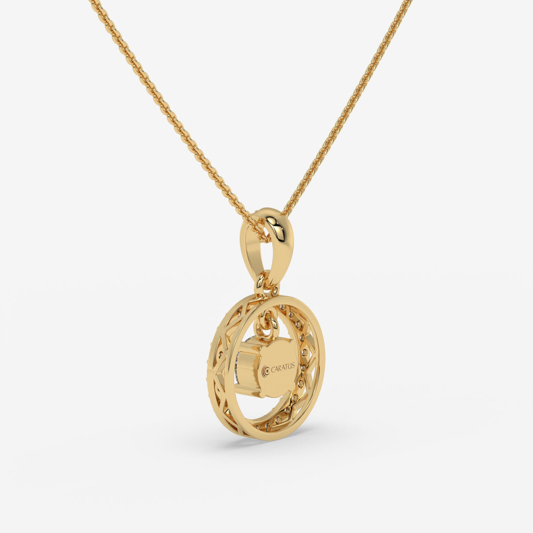Halo Diamond Yellow Gold Pendant with Round-Cut Centerstone