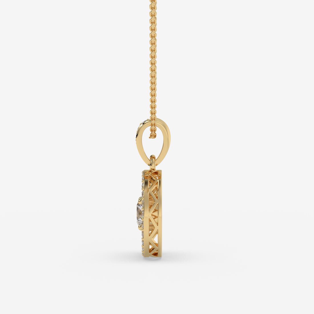 Halo Diamond Yellow Gold Pendant with Round-Cut Centerstone