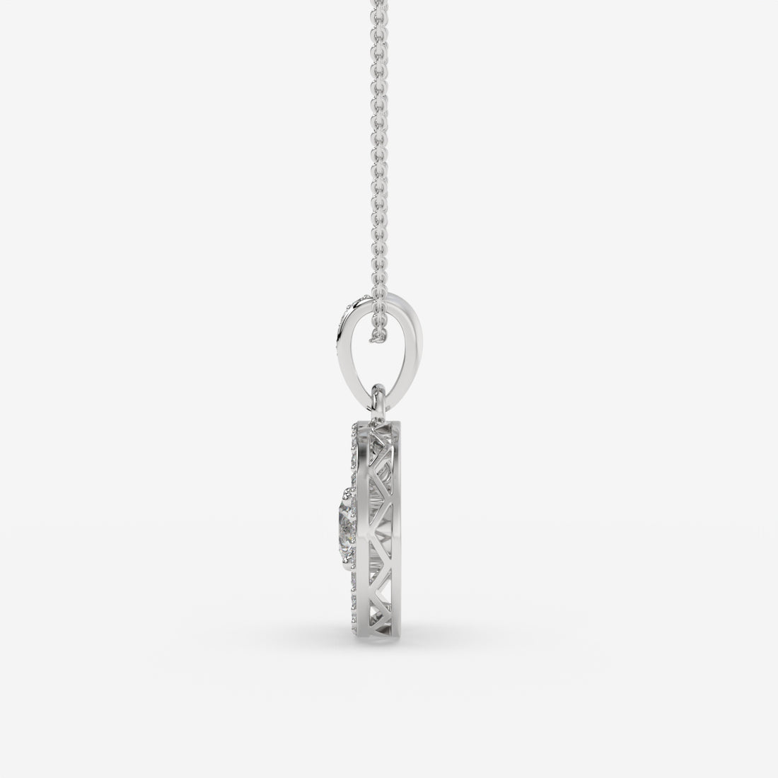 Halo Diamond White Gold Pendant with Round-Cut Centerstone