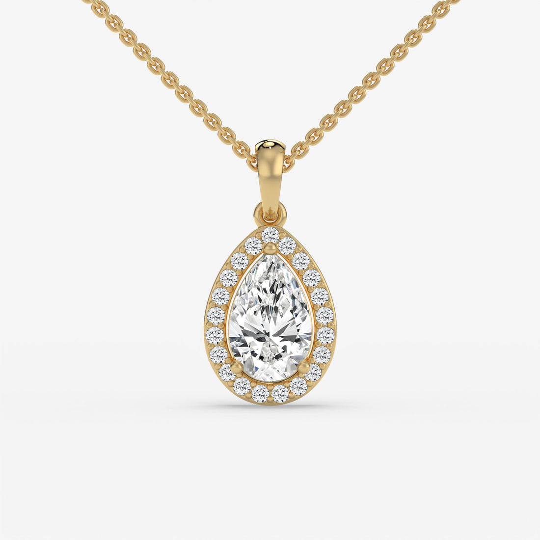 Halo Pear Solitaire Rose Gold Pendant with Pave-Set Round Diamonds in 14K Gold