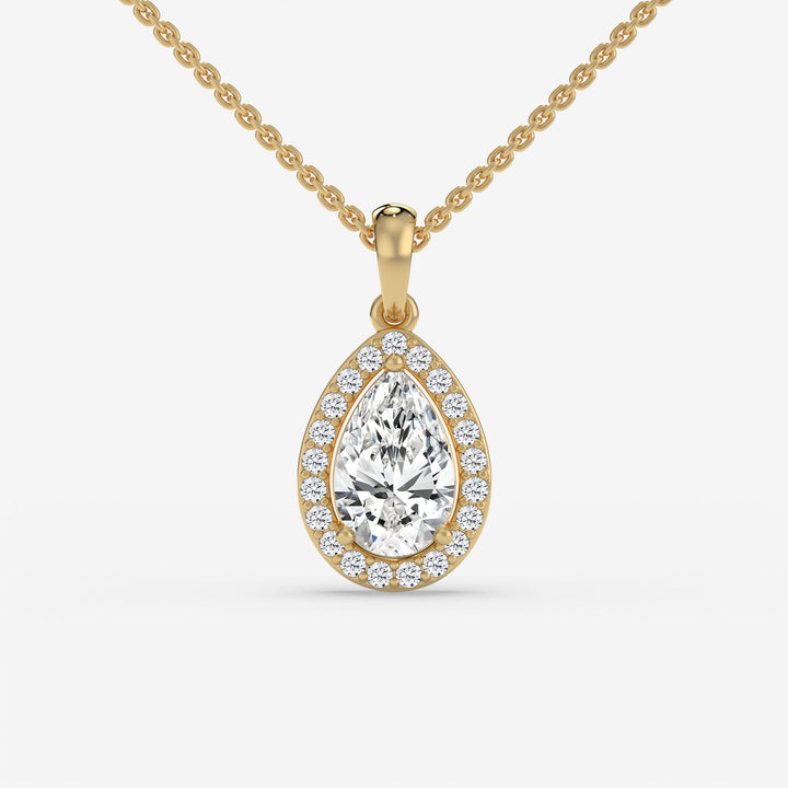 Halo Pear Solitaire Yellow Gold Pendant with Pave-Set Round Diamonds in 14K Gold