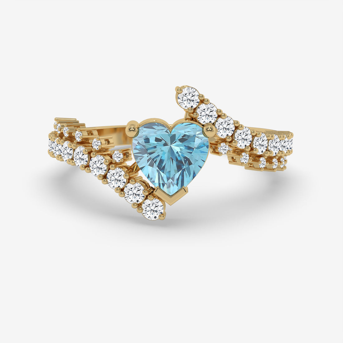 Heart-Shaped Blue Diamond Pendant with Round Accents in Yellow Gold