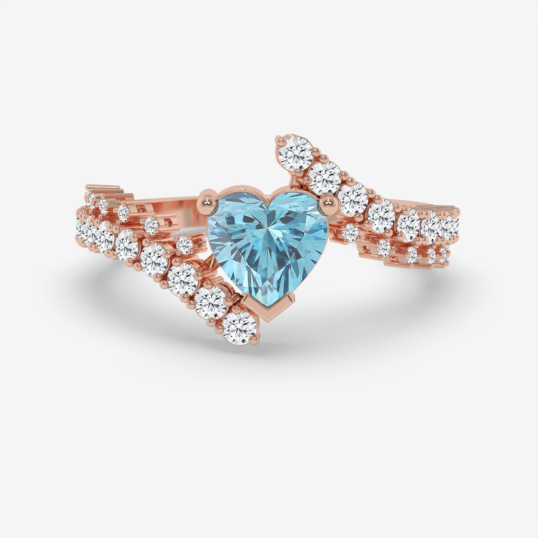 Heart-Shaped Blue Diamond Pendant with Round Accents in Yellow Gold