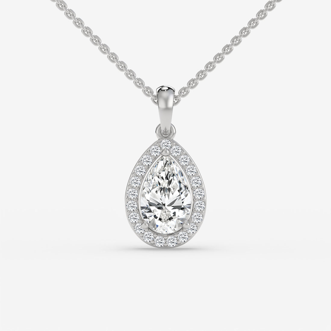 Halo Pear Solitaire Rose Gold Pendant with Pave-Set Round Diamonds in 14K Gold