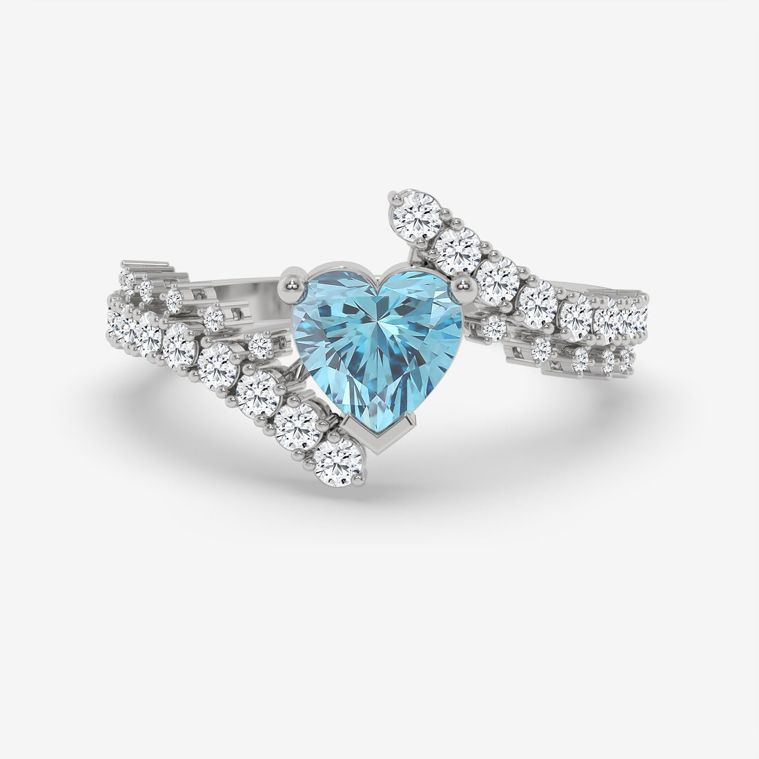 Heart-Shaped Blue Diamond Pendant with Round Accents in Yellow Gold